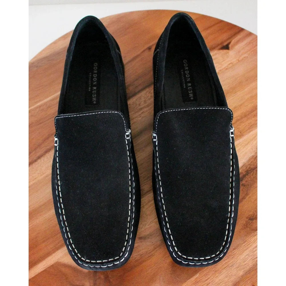 Gordon Rush Shoes Mens 9 Black Suede Slip On Loafers Moc Toe Drivers